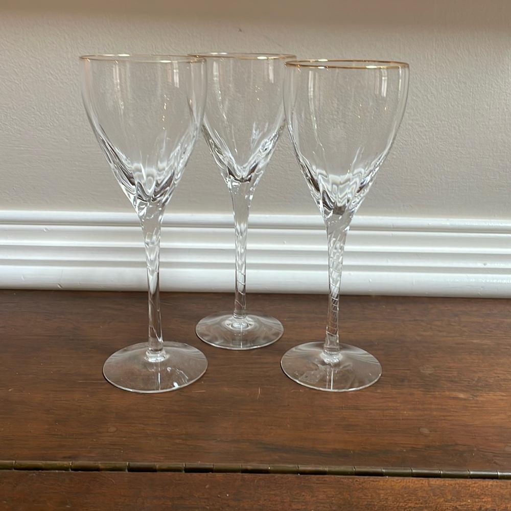 3 (Three) Lenox ENCORE GOLD Crystal Water / Wine Goblets or Glasses